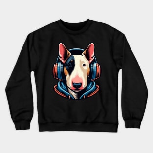 Cool Bull Terrier With Headphone Crewneck Sweatshirt